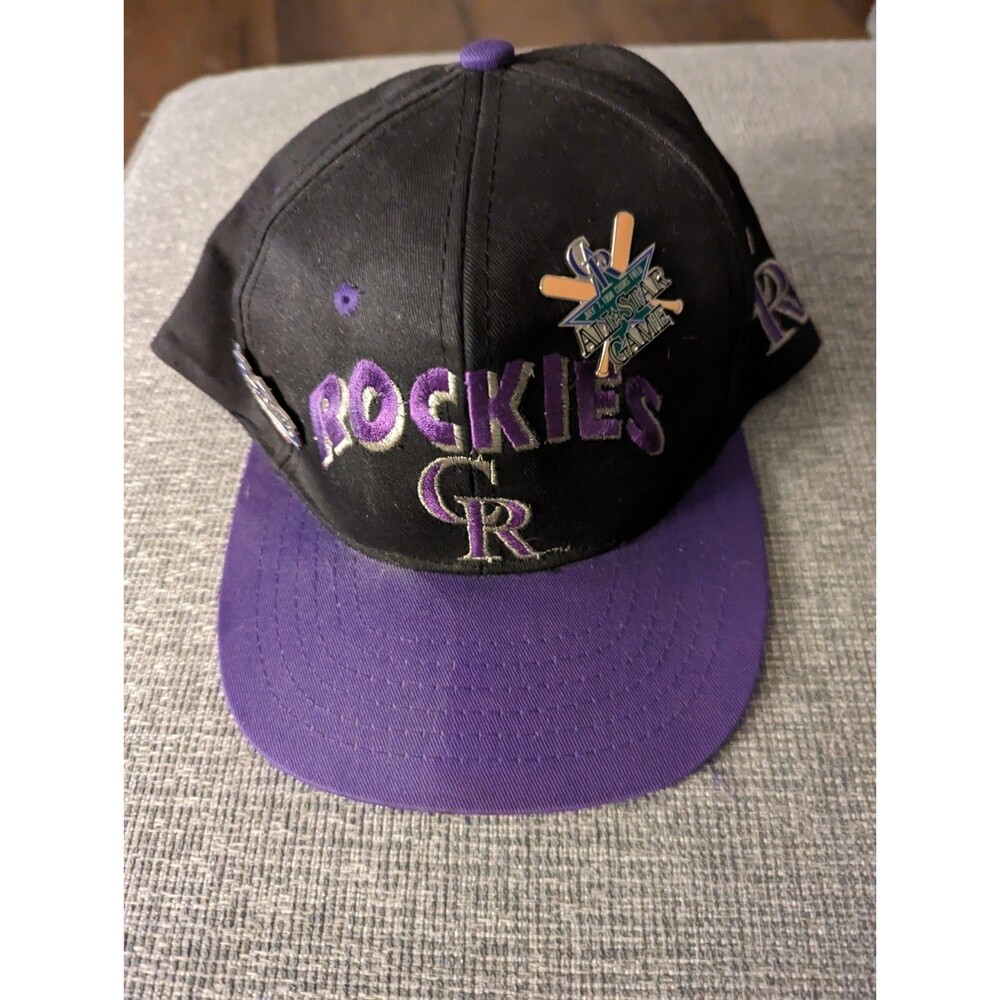 RARE 90s MLB Colorado Rockies Baseball Snapback Hat Cap VTG With Rare Pins